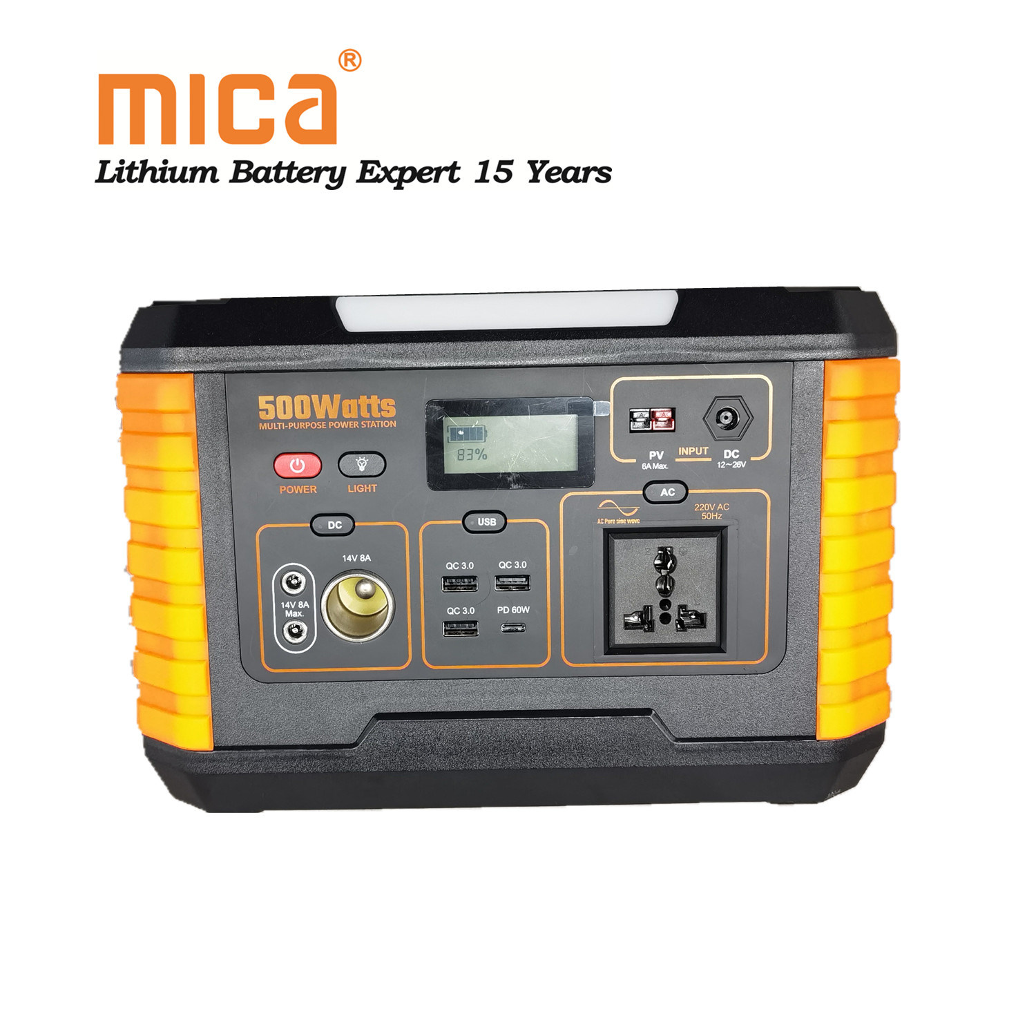 12V DC 500W Solar Input LCD Display Outdoor UPS Portable Power Station 220V AC Output