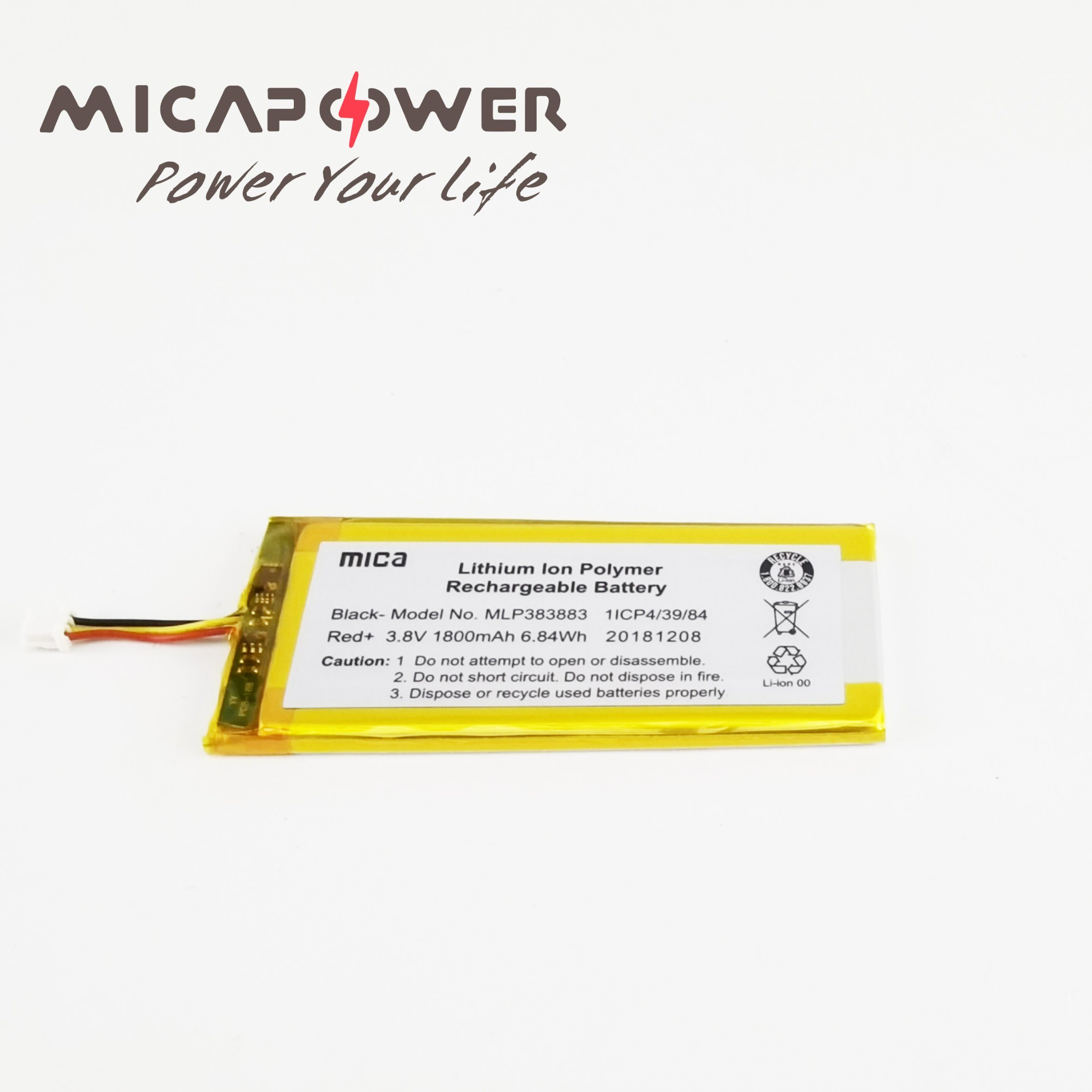 Mica 3.7V 3.8V 1800mAh Lithium Polymer Battery Pack Ultra Thin Lithium Ion Battery Cells Pack Battery High Capacity Lithium Polymer Battery for Smart Watch