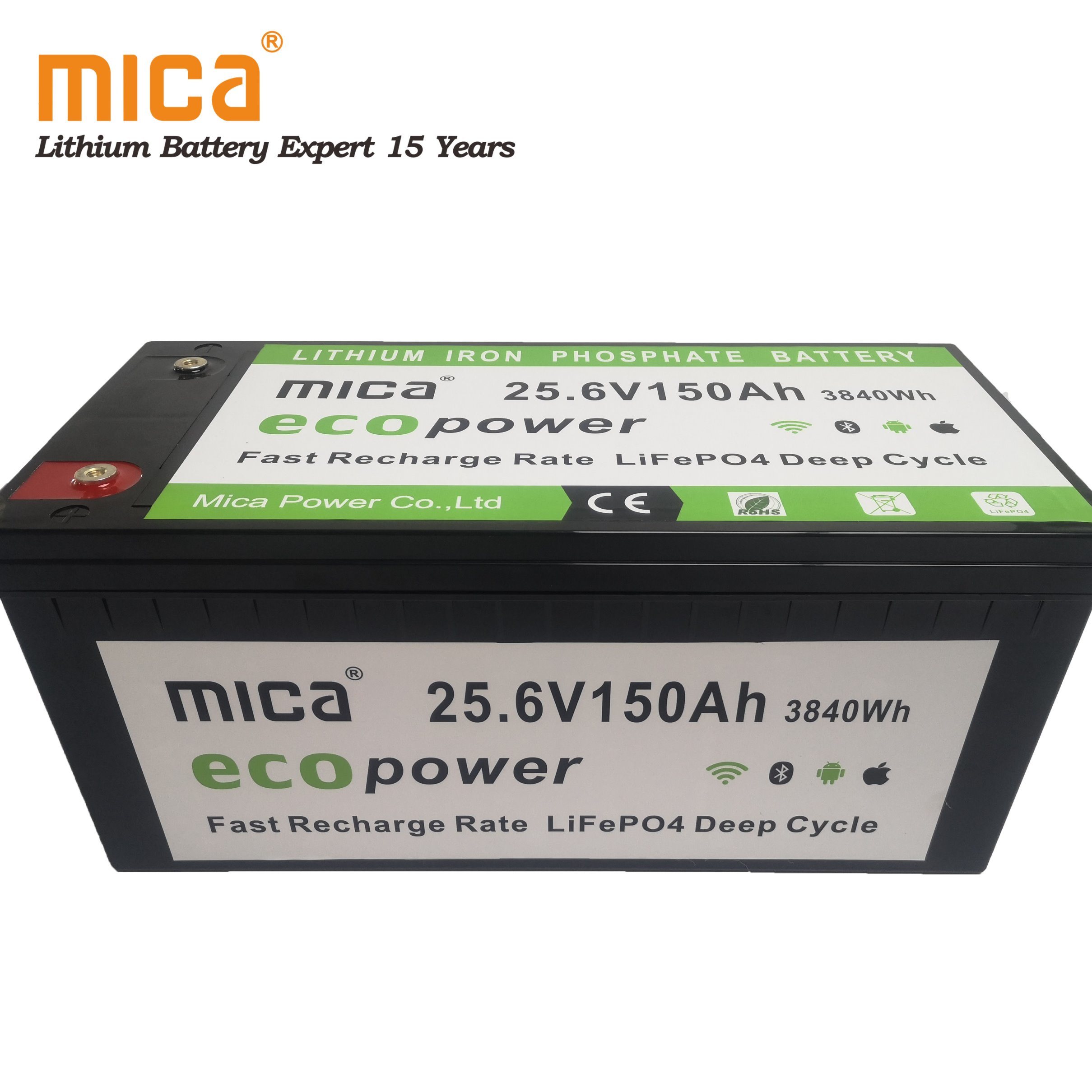 Top10 Factory Mica 24V/25.6V 150ah LiFePO4 Lithium Iron Phosphate Lithium Ion Battery Pack with Over 10 Years History