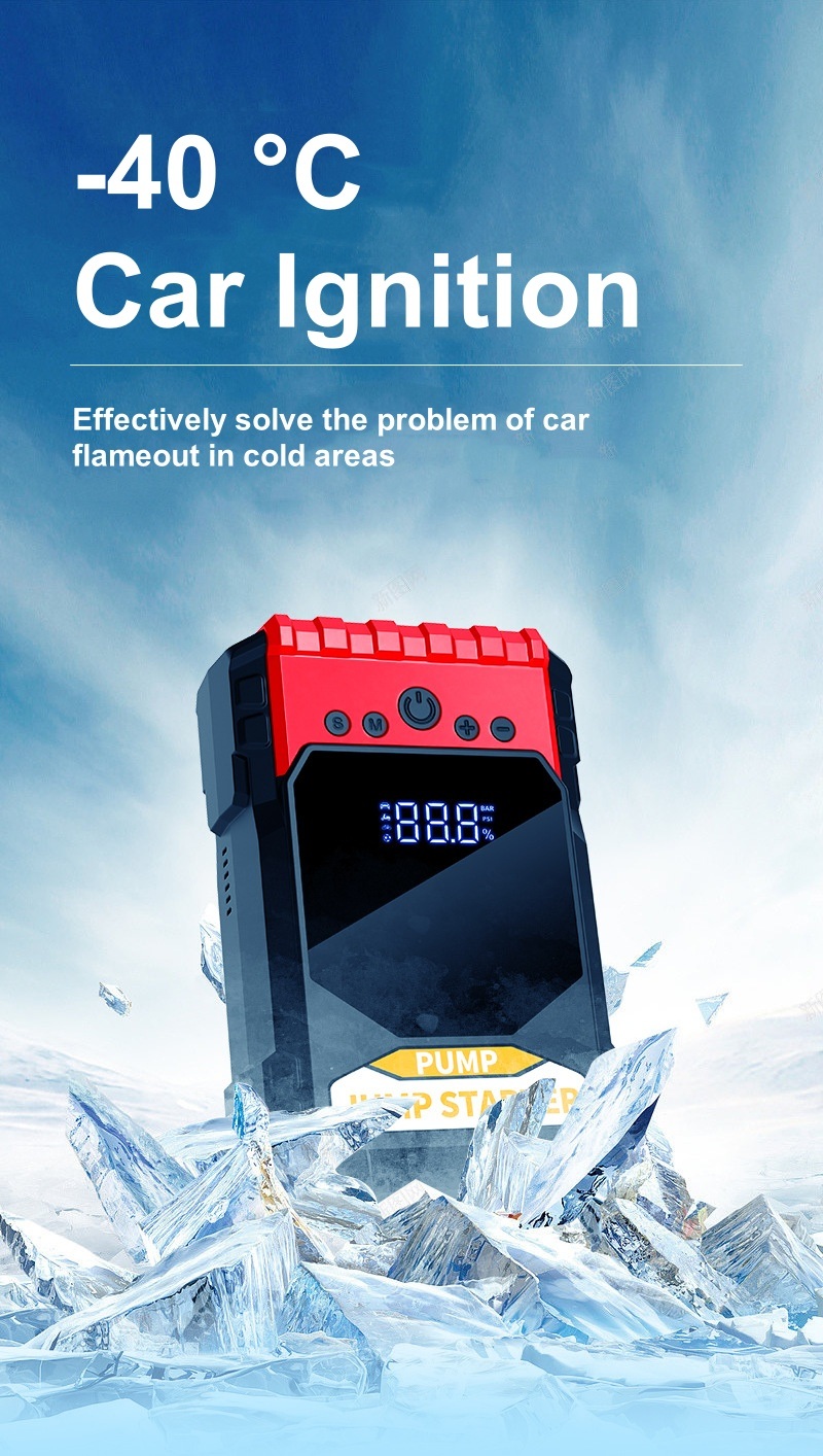 Cold Environment 12V 1000A Portable Car Booster Flashlight Inflator Pump Multifunction Jump Starter