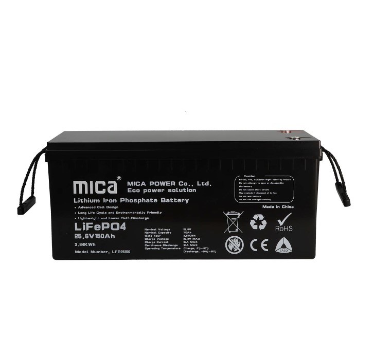 Mica Lithium Ion Battery LiFePO4 Battery Pack 25.6V 150ah for Soalr Energy Storage System with BMS