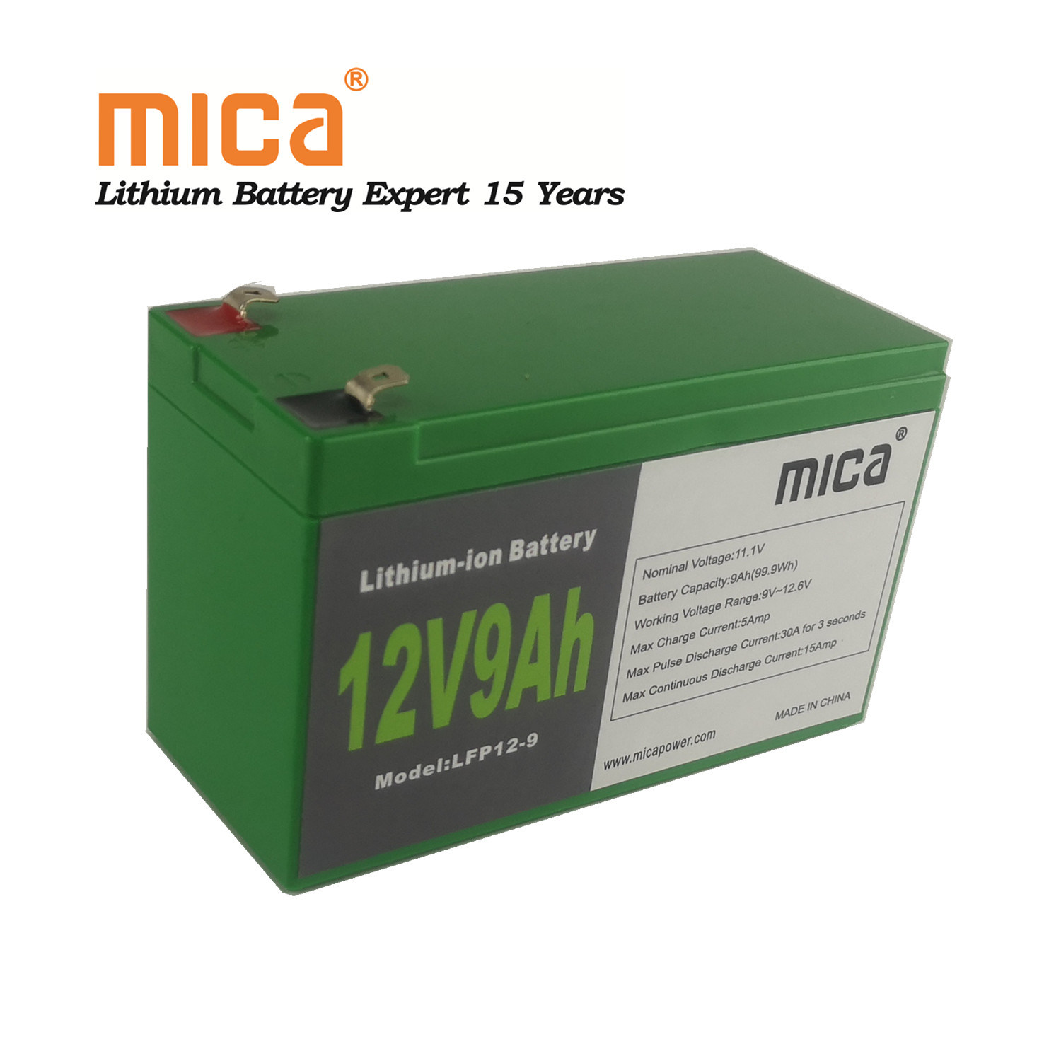 Electric Vehicle/ Solar System Use 12V 9ah LiFePO4 Battery Lithium 25.9V 12ah UPS Lithium Ion Pack
