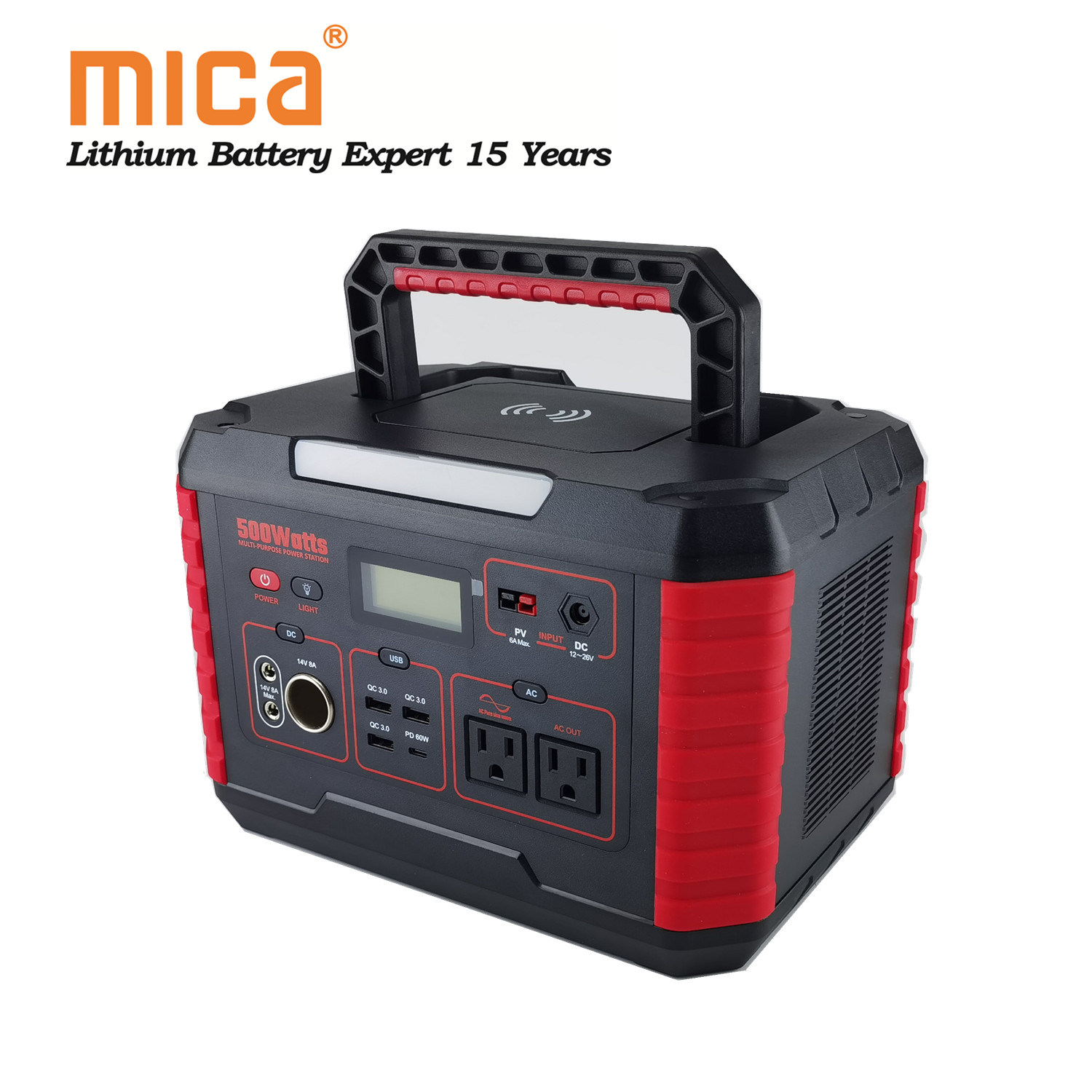 LED LCD Display 500W 110V UPS Portable Power Station with Qi Wireless Charge