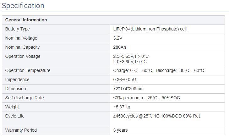 3 Year Warranty Battery with CE/Un Rechargeable 3.2V 280ah Lithium Iron Battery for Solar, Truck, Trailer