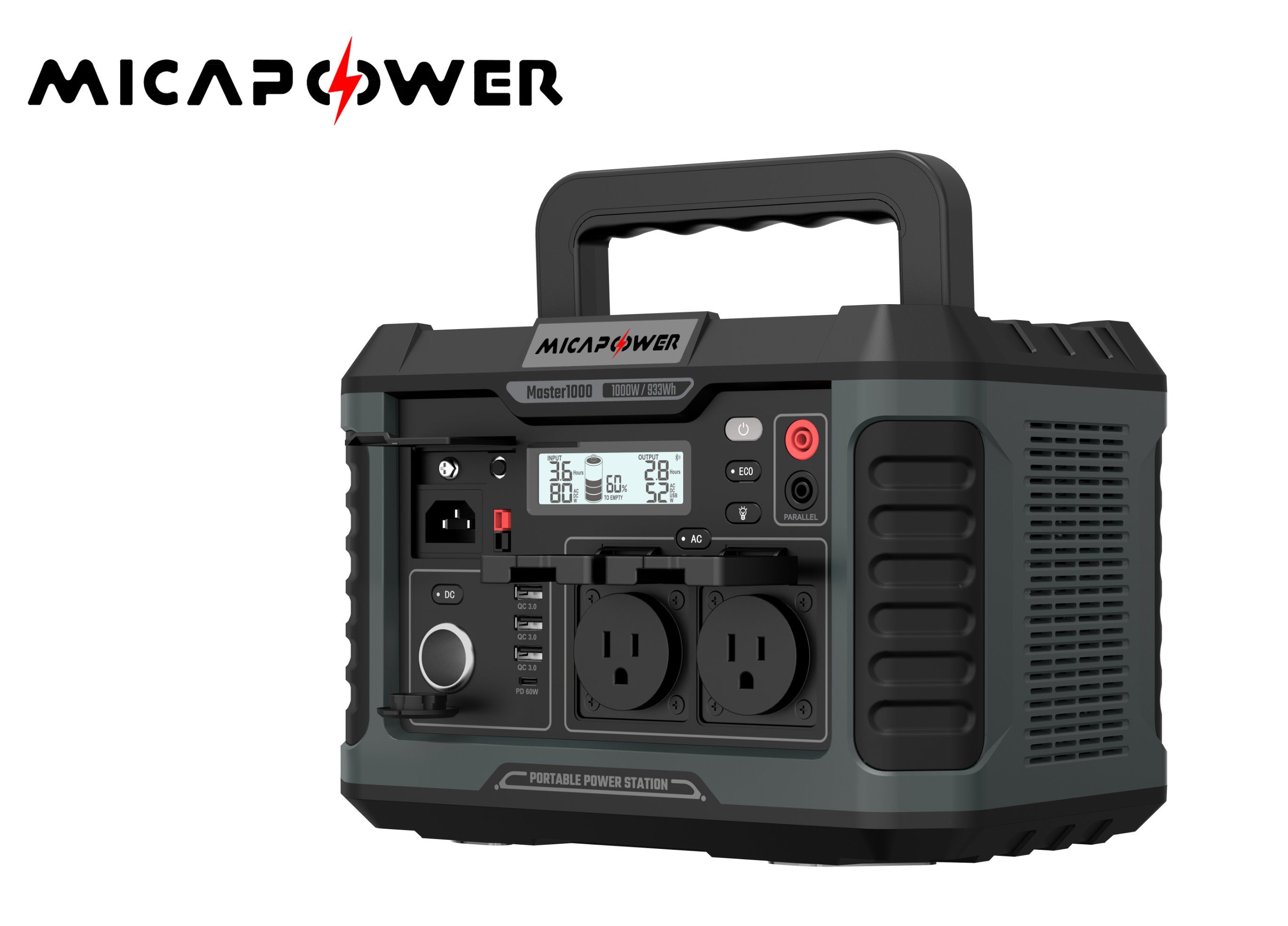 Mica Solar Generator Portable Power Station Camping Home Energy USB Type-C DC AC 1000W Lithium Battery Bank