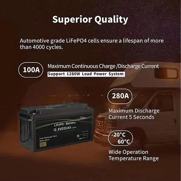 OEM/ODM Lithium Battery 12V 12.8V 200ah CE Approved Un38.3 LiFePO4 Battery Pack with Customized Service