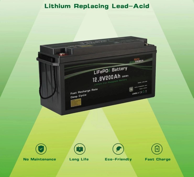 High Capacity 12V 200ah 2560wh Deep Cycle Rechargeable Lithium Ion LiFePO4 Battery Pack with BMS