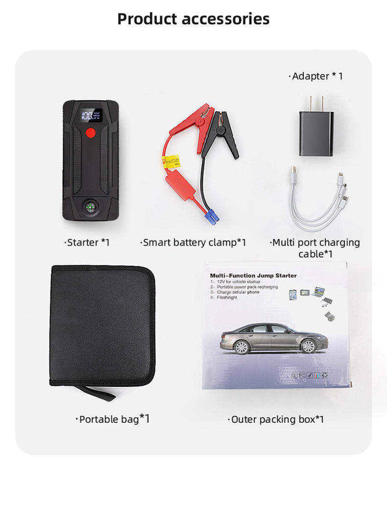 Factory ISO9001 China 12V 12000mAh Multi Function Automobile Emergency Starting Power Supply Jump Starter Car Booster Battery with Compass High Capacity