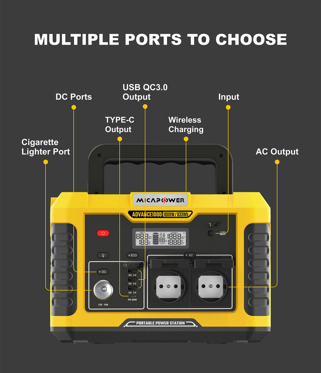1000W Portable Power Station with Wireless Charger Fast Charging Backup Solar Energy Storage Solar Panel Energy Storage System Power Generator