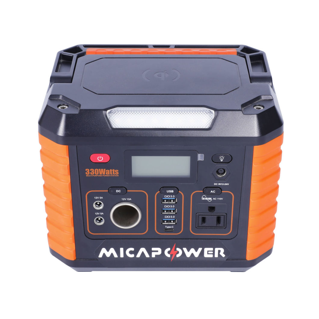 330W 220V 110V Portable Power Station Solar Panel 5W Wireless Charging USB 5V 2A Mobile Tablet Power Bank