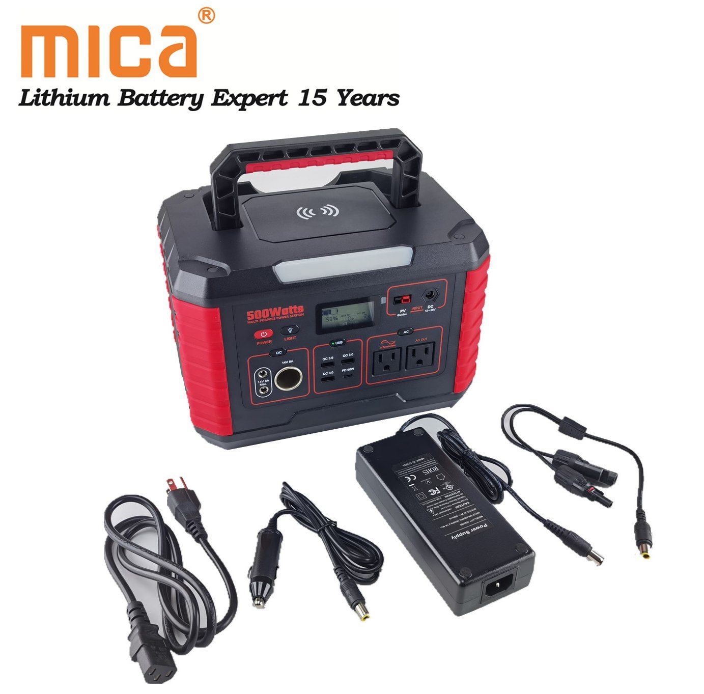 Outdoor Portable Energy Storage Solar Li-ion100W 600W 2400W 2500W 1000W 220V High-Power Emergency Power Supply 500W Portable Power Station with Wireless Charger