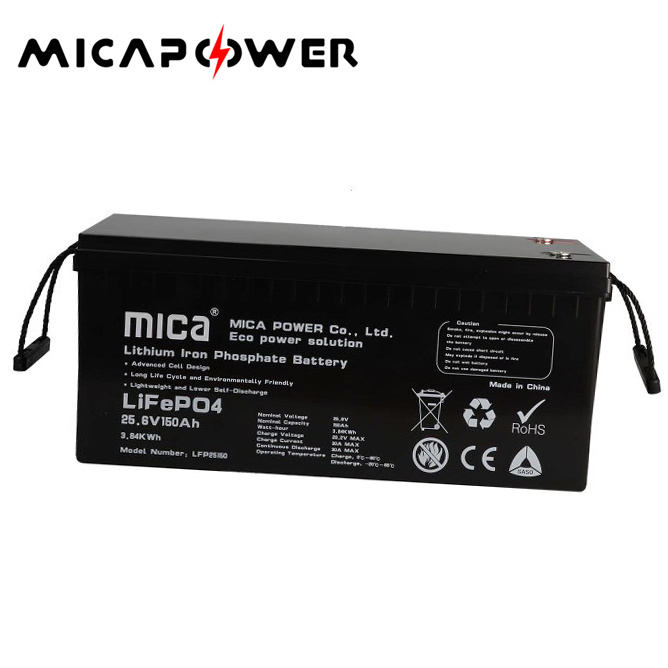 Mica Lithium Ion Battery LiFePO4 Battery Pack 25.6V 150ah for Soalr Energy Storage System with BMS