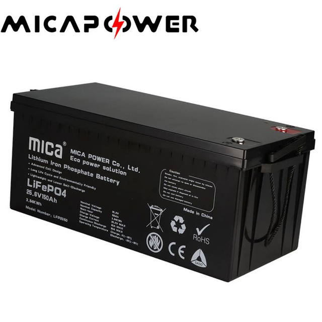 Mica Lithium Ion Battery LiFePO4 Battery Pack 25.6V 150ah for Soalr Energy Storage System with BMS