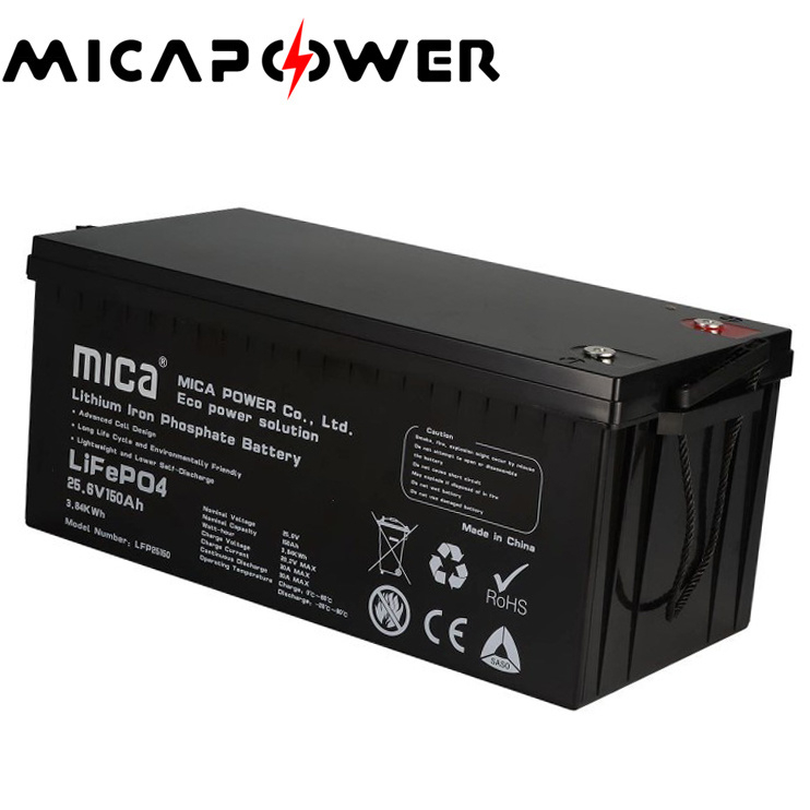 Mica Lithium Ion Battery LiFePO4 Battery Pack 25.6V 150ah for Soalr Energy Storage System with BMS