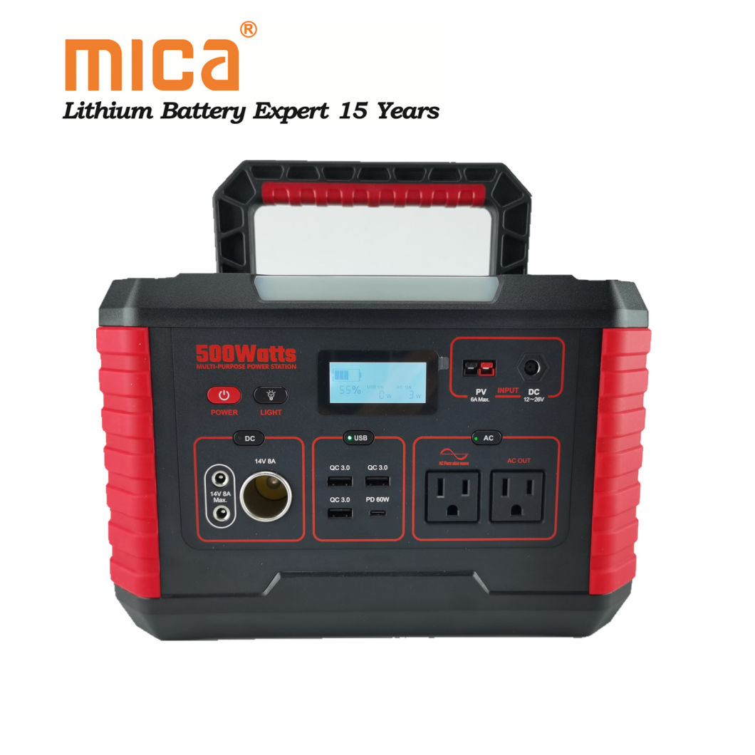 Fast Charging 100W 200W 300W 500W 600W 1000W 2400W Outdoor Emergency Power 220V 500W Portable Power Station with LCD Display