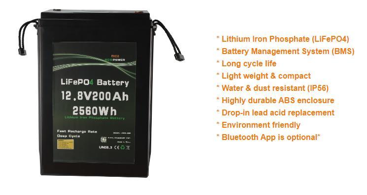 Factory OEM 12.8V 200ah 2560wh 20kg Lithium Iron Phosphate Battery with CE /Un38.3/ IEC62133 / MSDS for Solar Energy Batterie De Solar