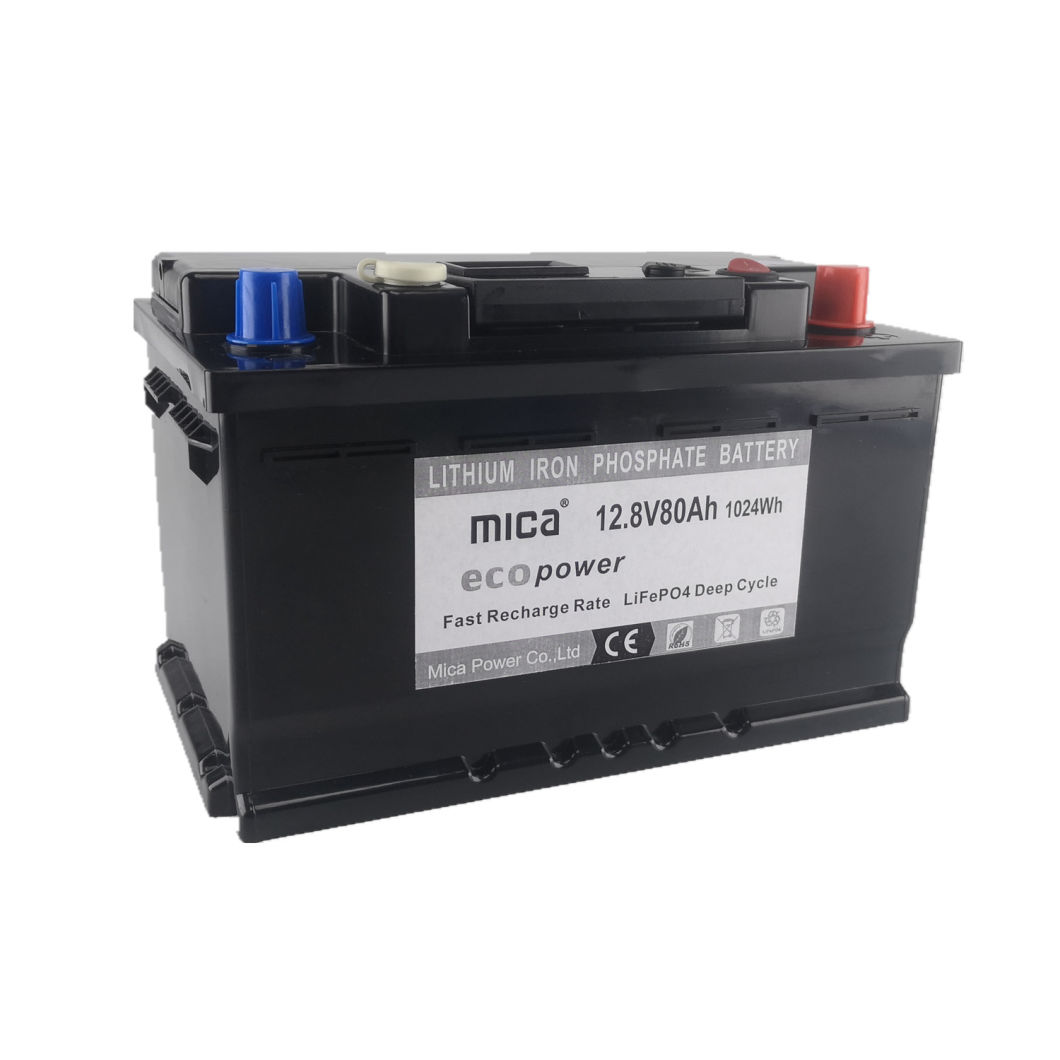 Mica 12V 80ah LiFePO4 Battery Pack LiFePO4 12V 100ah Solar Storage Battery Pack with ABS Case and Bluetooth for RV/EV/UPS/Scooter