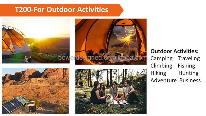 Portable Multi-Function Power Station 200W 60W Connected with Solar Panel for Camping Hunting Fishing Outdoor Mobile Power Bank