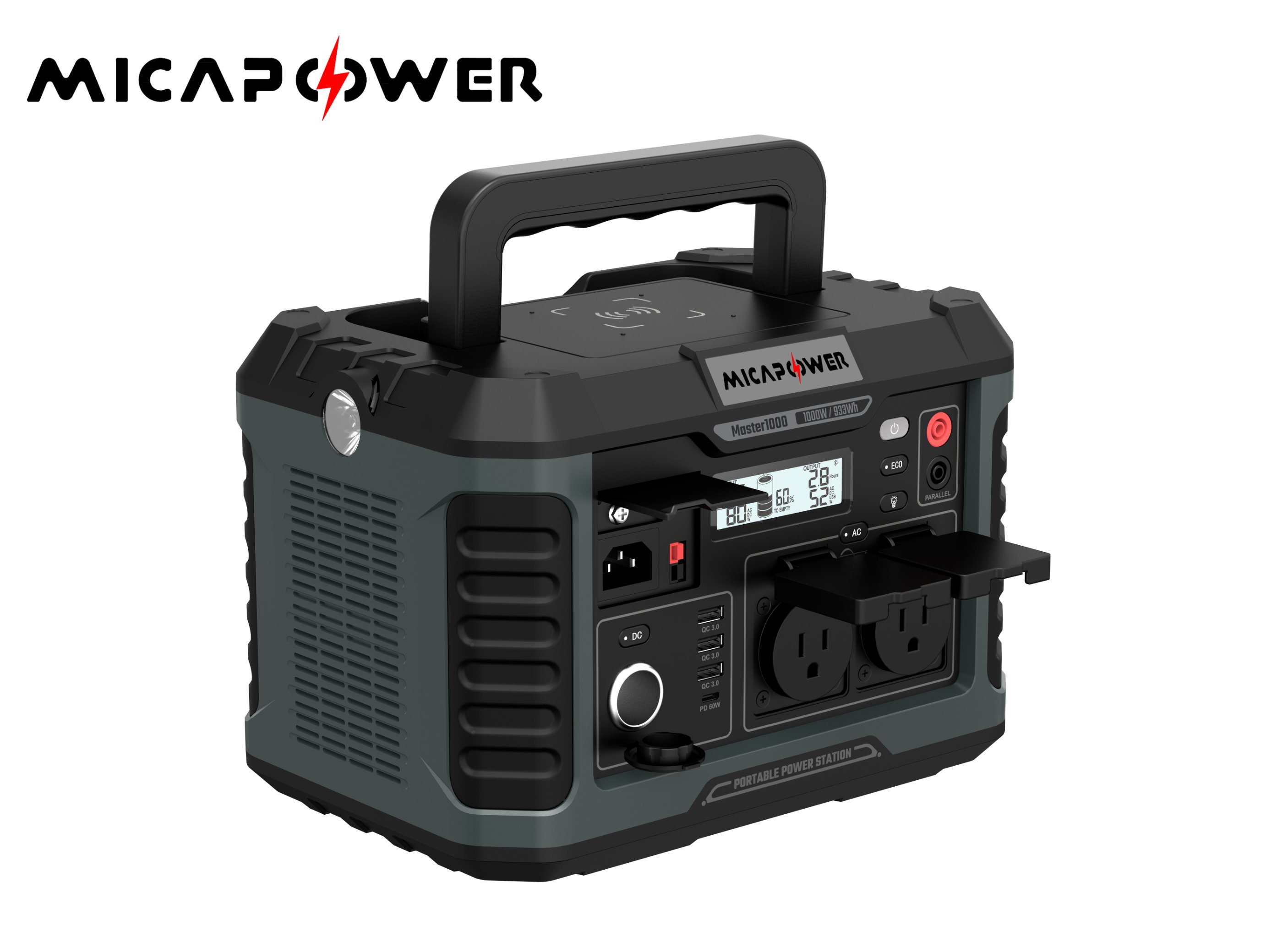 Mica Solar Generator Portable Power Station Camping Home Energy USB Type-C DC AC 1000W Lithium Battery Bank