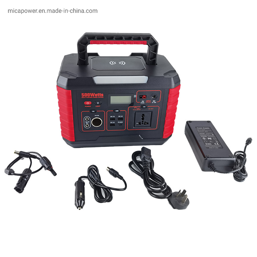 OEM Customized Logo 500W Portable Generator Supply Power Station with AC DC Wireless Charger Rechargeable Lithium Battery Power Station with CE Un38.3