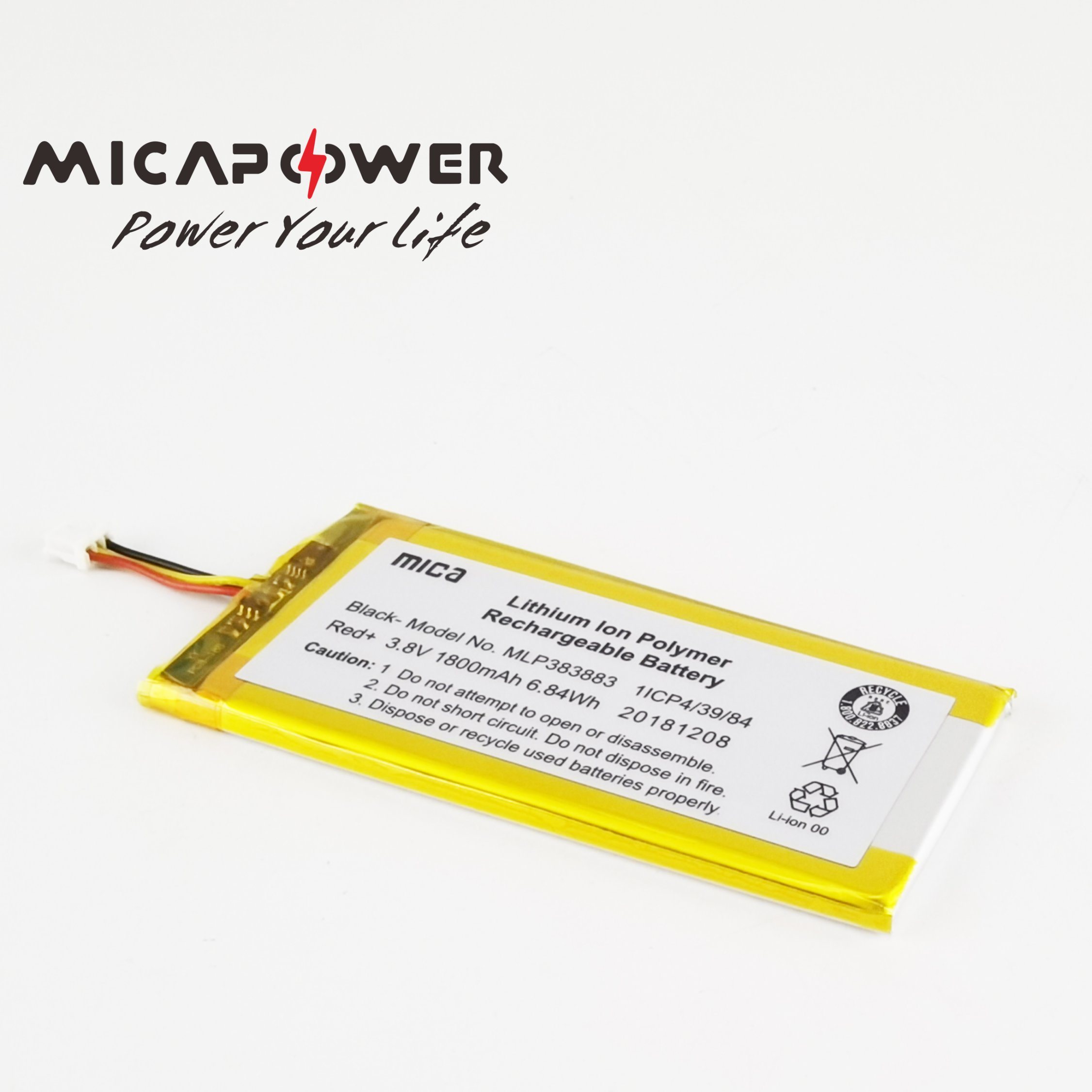 Mica 3.7V 3.8V 1800mAh Lithium Polymer Battery Pack Ultra Thin Lithium Ion Battery Cells Pack Battery High Capacity Lithium Polymer Battery for Smart Watch