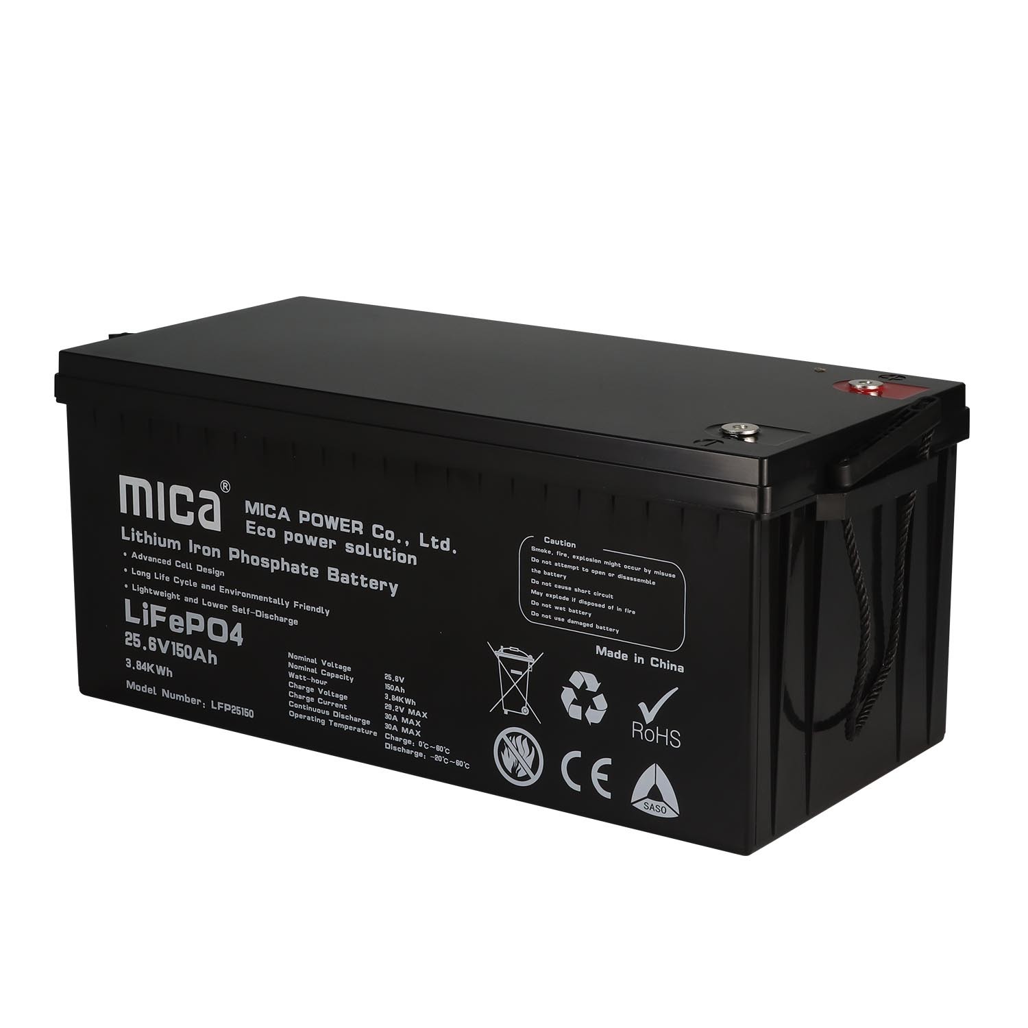 Factory Directly Supply 25.6V 24V LiFePO4 Battery Lithium Ion Battery Pack 150ah with BMS for Solar Energy System Street Light PV System Backup with CE Un38.3