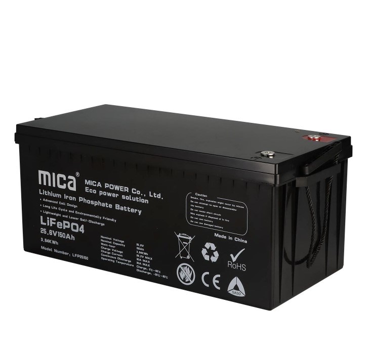 Mica Lithium Ion Battery LiFePO4 Battery Pack 25.6V 150ah for Soalr Energy Storage System with BMS