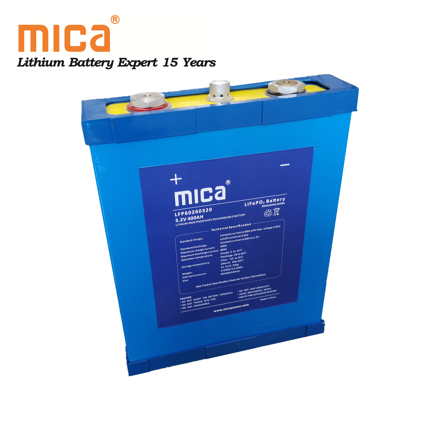 Mica Deep Cycle Solar LiFePO4 Battery 3.2V 400ah Prismatic Lithium Ion Battery Solar Storage System