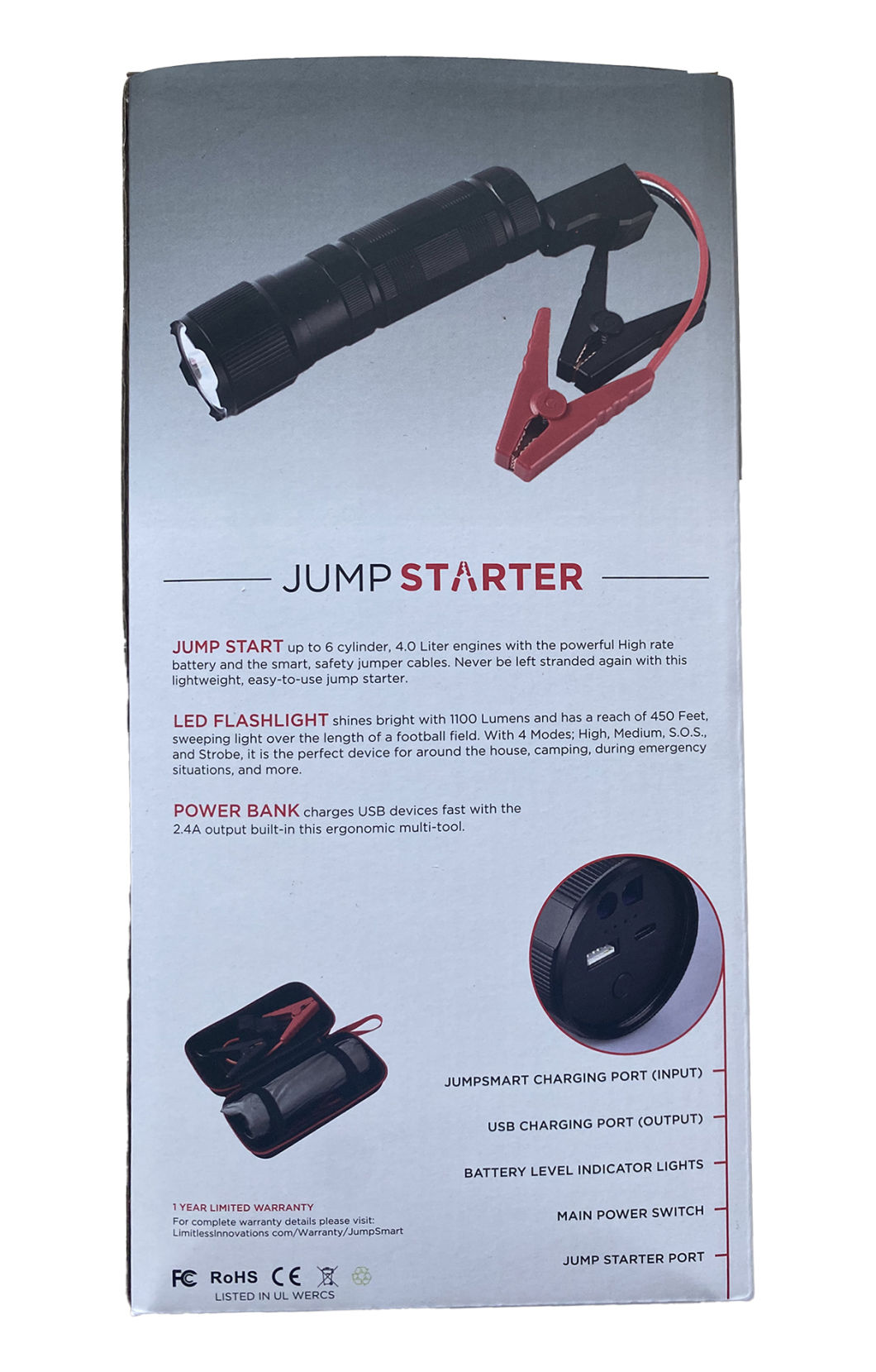 Car Battery Booster 3-in-1 Jump Starter 400A 600A Peak Current Power Bank Flashlight for Emergency Outdoor Travel Camper