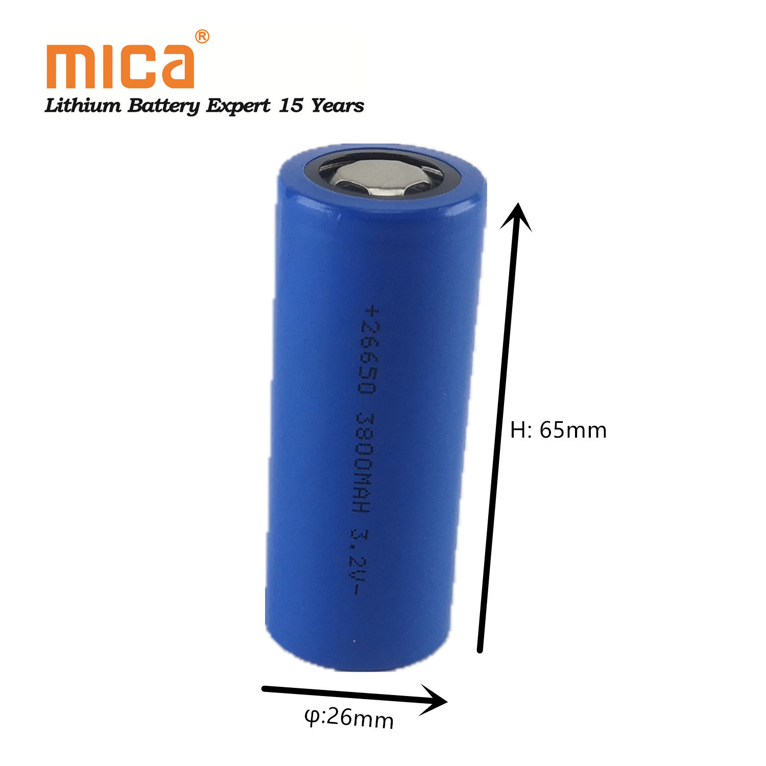Cylindrical Ifr 26650 3.2V 3800mAh Lithium LiFePO4 Rechargeable Battery Cell for Flashlight and UPS