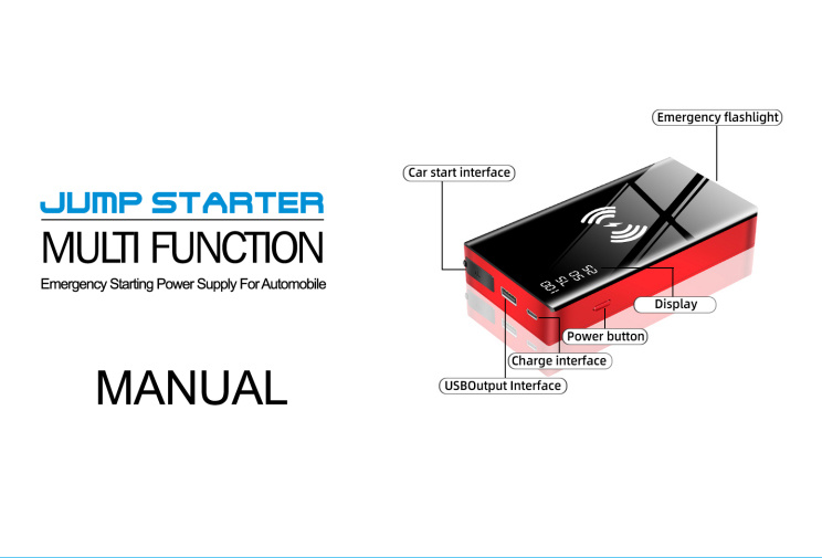 12V Jump Starter Car Emergency Start Potable Power Bank with LED Light Wireless Charging Auto Vehicle Starter