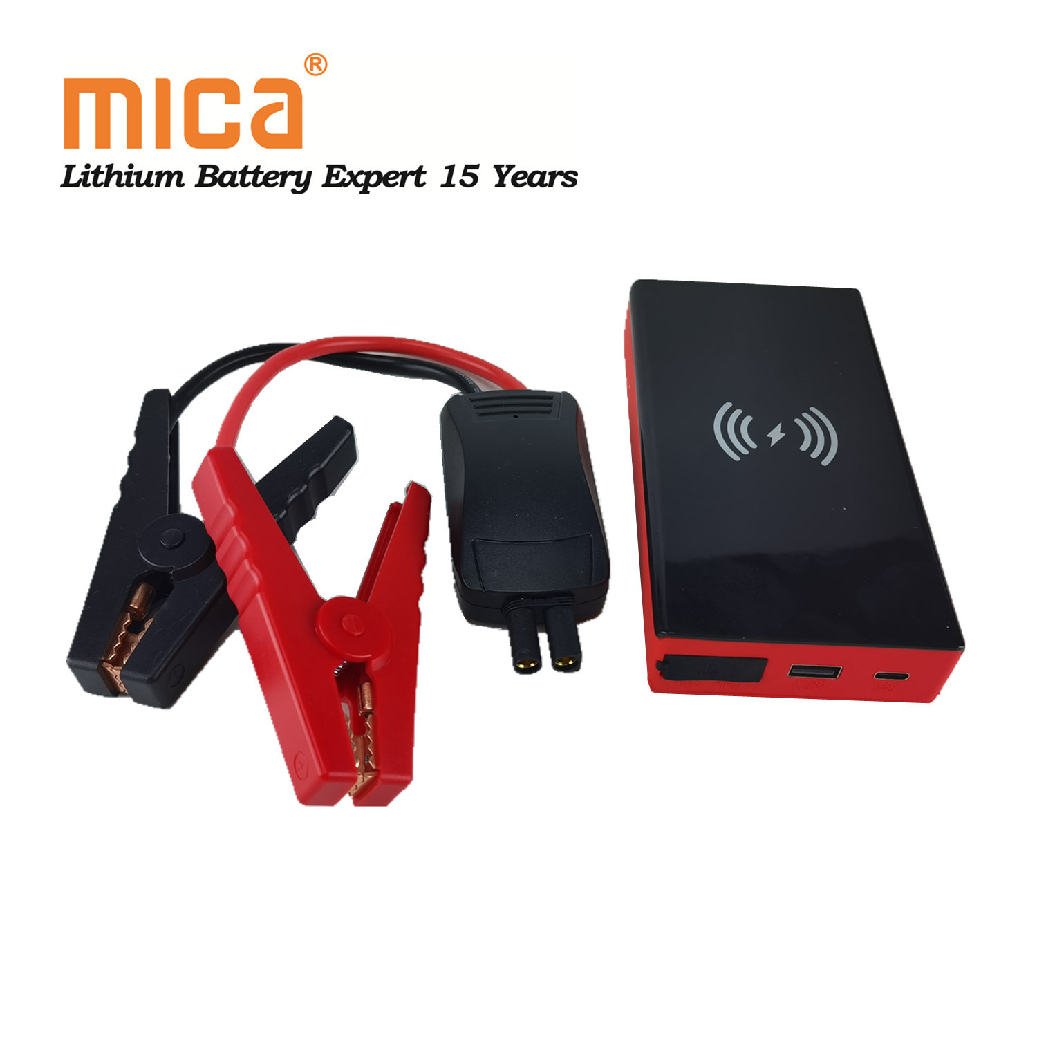 Mica 20000mAh 500A Portable Multi-Function Power Bank 12V Car Jump Starter with Wireless Charging USB