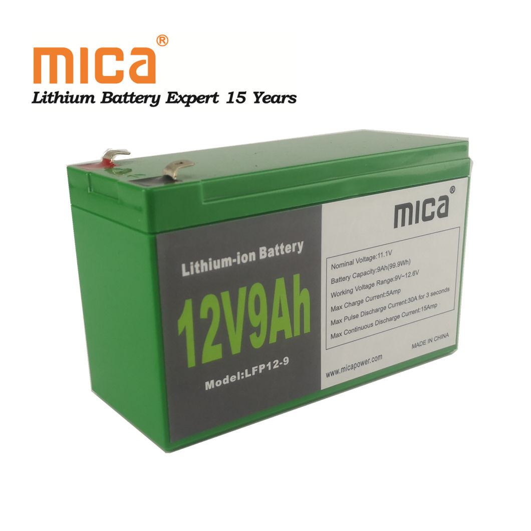 Electric Vehicle/ Solar System Use 12V 9ah LiFePO4 Battery Lithium 25.9V 12ah UPS Lithium Ion Pack