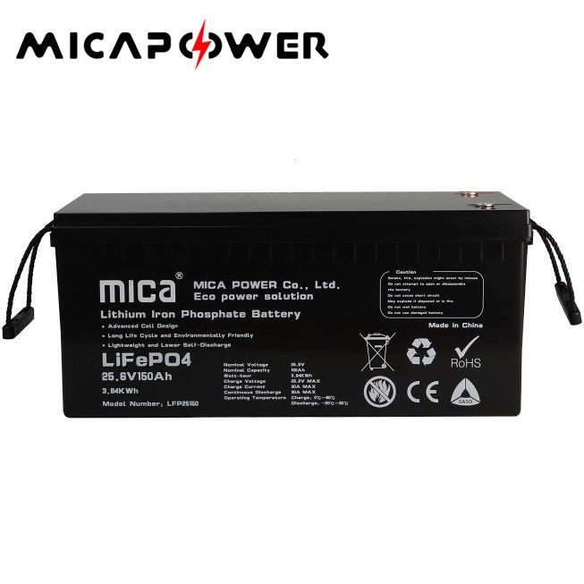 Mica Lithium Ion Battery LiFePO4 Battery Pack 25.6V 150ah for Soalr Energy Storage System with BMS