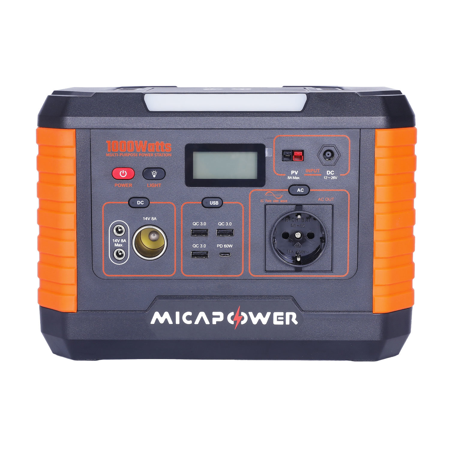 Portable Power Bank AC DC with Solar Panel 1000W Portable Power Staion for Travel Laptop Car Jump