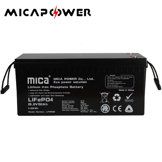 Mica LiFePO4 Lithium Ion Batteries 24V 25.6V 150ah Solar Energy Storage Phosphate Battery