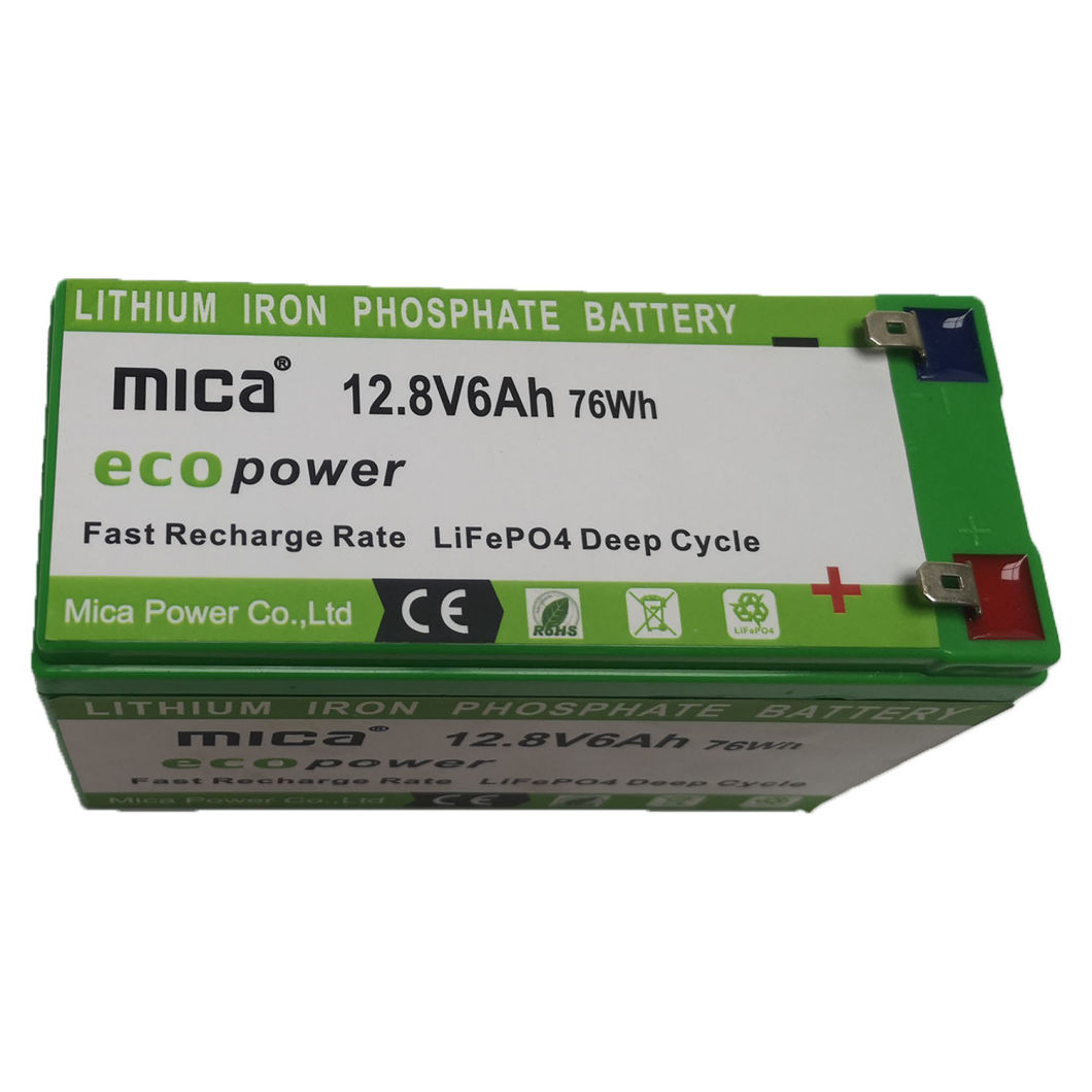 with BMS 12.8V/12V 6ah LiFePO4 Battery Pack Lithium Ion Battery Factory Price High Quality Long Cycle for Solar Lighting RV with RoHS Ce UL-1643 Un38.3