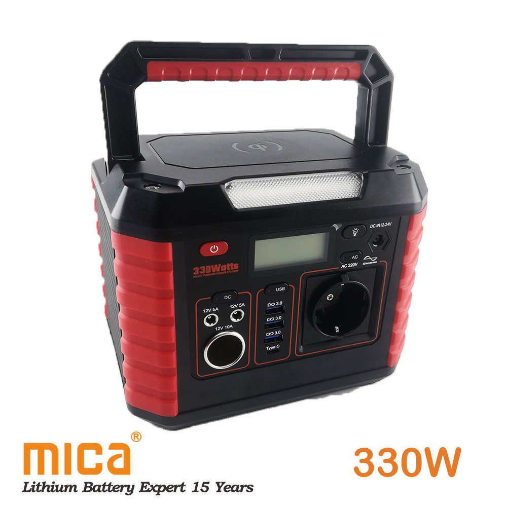 Us Popular 330wh Portable UPS Power Supply with Qi Wireless Charge Pd 60W USB 110V/330W Power Station for Outdoors Camping Fishing Battery