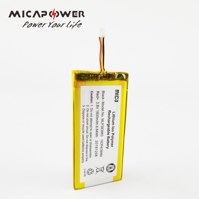 Mica 3.7V 3.8V 1800mAh Lithium Polymer Battery Pack Ultra Thin Lithium Ion Battery Cells Pack Battery High Capacity Lithium Polymer Battery for Smart Watch
